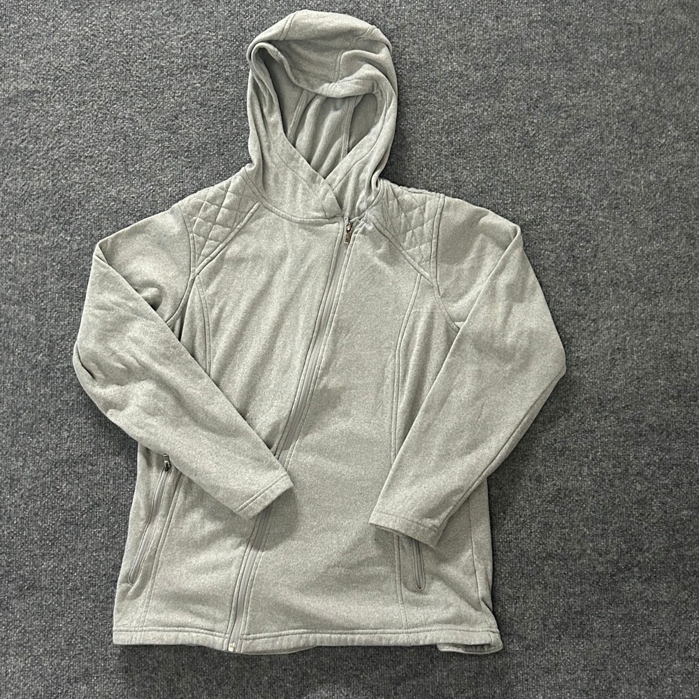 Columbia Full Zip Hoodie Womens XL Grey Quilted Shoulder Fleece Lined Jacket